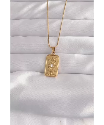 316L Çelik Gold Renk Zirkon Taşlı Aksesuarlı Vintage Kolye