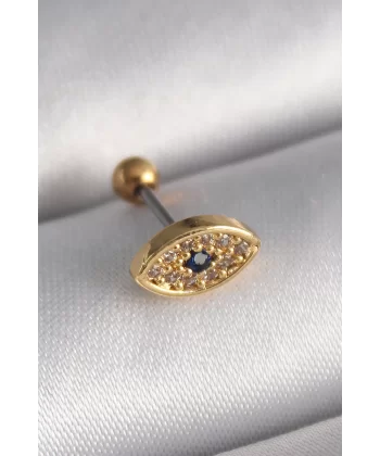 316L Çelik Gold Renk Zirkon Taşlı Göz Tragus Piercing