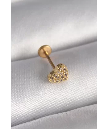 316L Çelik Gold Renk Zirkon Taşlı Kalp Model Tragus Piercing