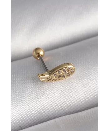 316L Çelik Gold Renk Zirkon Taşlı Kanat Tragus Piercing