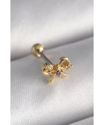 316L Çelik Gold Renk Zirkon Taşlı Kurdele Tragus Piercing