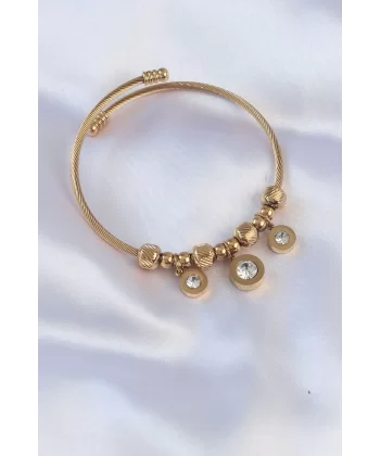 316L Çelik Gold Renk Zirkon Taşlı Model Charm Bileklik