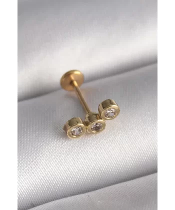 316L Çelik Gold Renk Zirkon Taşlı Tragus Piercing