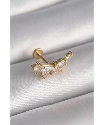 316L Çelik Gold Renk Zirkon Taşlı Tragus Piercing