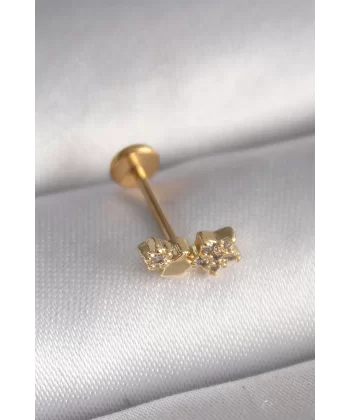 316L Çelik Gold Renk Zirkon Taşlı Yıldız Model Tragus Piercing