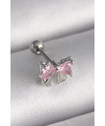 316L Çelik Gümüş Renk Pembe Zirkon Taşlı Fiyonk Tragus Piercing