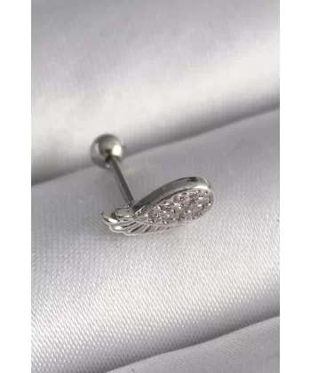 316L Çelik Gümüş Renk Zirkon Taşlı Kanat Tragus Piercing