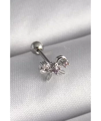 316L Çelik Gümüş Renk Zirkon Taşlı Kurdele Tragus Piercing