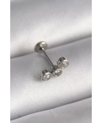 316L Çelik Gümüş Renk Zirkon Taşlı Tragus Piercing