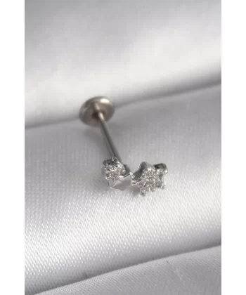 316L Çelik Gümüş Renk Zirkon Taşlı Yıldız Model Tragus Piercing