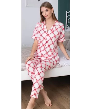 Alissa 6237 Kadın Pembe Desenli Patlı Pijama Takımı