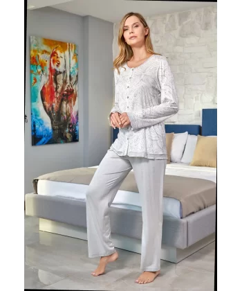 Aqua 24685 Kadın Battal Uzun Kol Pijama Takımı