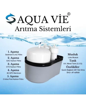 AQUA VİE Su Arıtma 5 Aşamalı 8 Lt Çelik Tanklı Pompasız Multimineralli Su Arıtma Cihazı