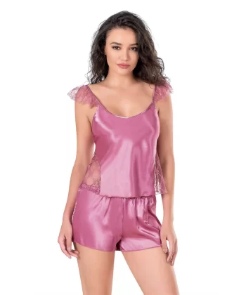 Arias Closet Gül Kurusu Saten Babydoll Şort Takımı