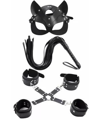 Arias Closet Maske Kırbaç Bileklik 5 Li Harness Deri Set