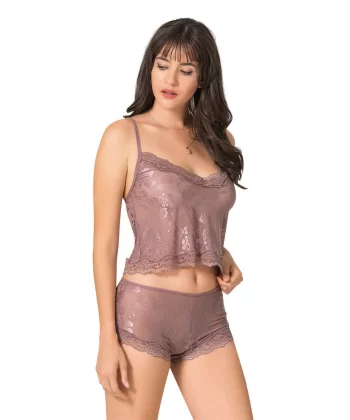 Arias Closet Ekru Jakarlı Babydoll Şort Takımı