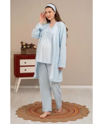 Ba-Ha 4503 Jakar Sabahlıklı Dantelli Detaylı Lohusa Pijama Takımı