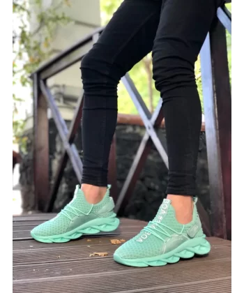 BA0350 Yüksek Taban Tarz Sneakers Cırt Detaylı Mint Yeşili Erkek Spor Ayakkabısı