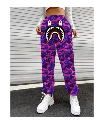 Bape Shark Dijital Baskılı Eşofman Altı - Mor