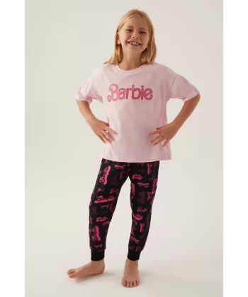 Barbie L1704-3 Kız Çocuk Kısa Kol Pijama Takımı