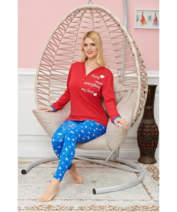 Bayan Uzun Kollu Pijama Takımı Model no 7584