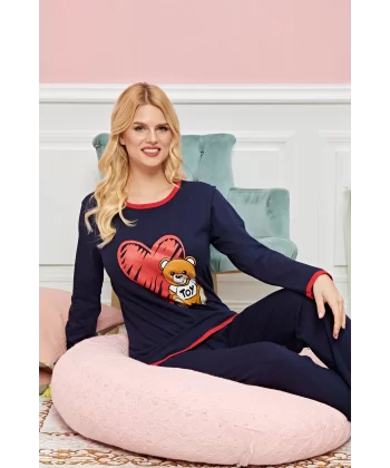 Bayan Uzun Kollu Pijama Takımı Model no 7600