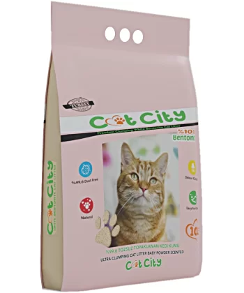 Cat City Ekstra Parfümlü Bentonit Topaklanan Kedi Kumu 10 Lt Bebek Pudralı