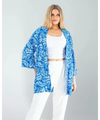 Çiçek Desen Mavi Kimono