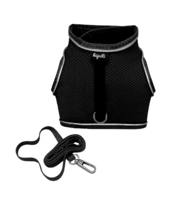 Çift Kilitli Sportif Kedi Köpek Göğüs Tasma Seti 30-38 cm Small Siyah