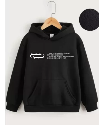 Çocuk Unisex Kapüşonlu Baskılı Sweatshirt - Siyah