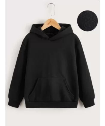 Çocuk Unisex Kapüşonlu Düz Sweatshirt - Siyah