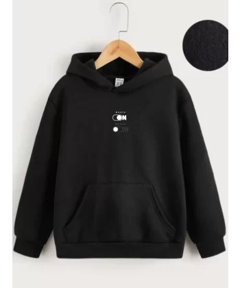 Çocuk Unisex Kapüşonlu Music On-Off Baskılı Sweatshirt - Siyah