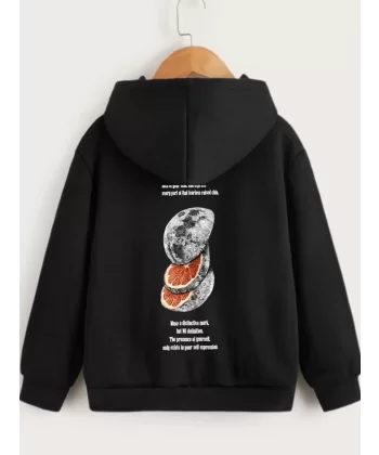 Çocuk Unisex Kapüşonlu Ön ve Arka Moon Special Baskılı Sweatshirt - Siyah