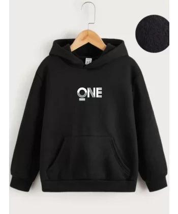 Çocuk Unisex Kapüşonlu One Baskılı Sweatshirt - Siyah