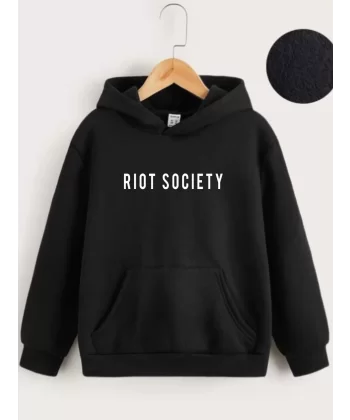 Çocuk Unisex Kapüşonlu Riot Society Baskılı Sweatshirt - Siyah