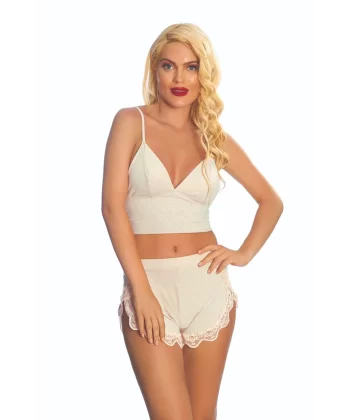 Ekru Lcralı Babydoll Şortlu Takım - 319