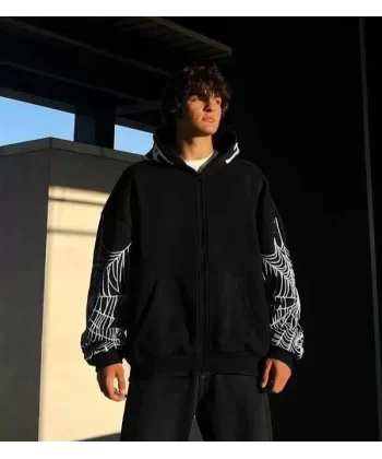 Erkek Bape Spider Baskılı Oversize Hırka - Siyah