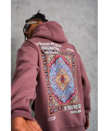 Erkek Kilim Desen Kapüşonlu Sweat - Gül Kurusu