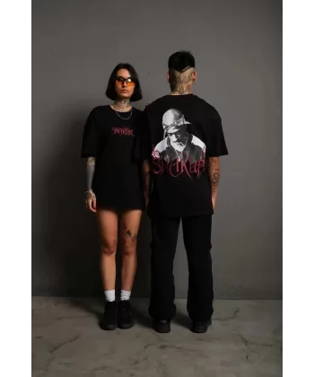 Erkek Sırt Baskılı Oversize T-shirt - Siyah