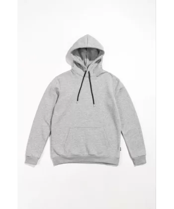 Erkek Uzun Kol Kapşonlu Basic Sweatshirt Hoodie - Gri