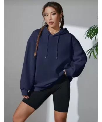 Erkek Uzun Kol Kapşonlu Basic Sweatshirt Hoodie - Lacivert