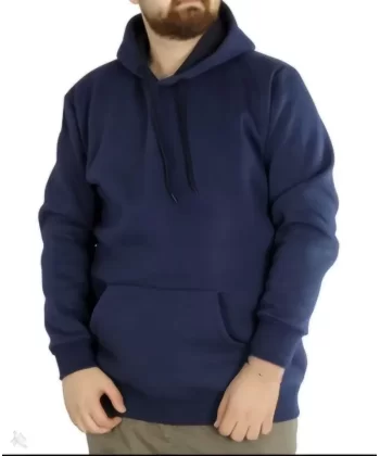 Erkek Uzun Kol Kapşonlu Basic Sweatshirt Hoodie - Lacivert