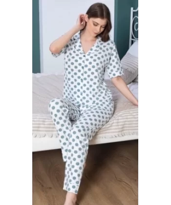 Freshness 106 Yeşil Puantiyeli Patlı Kısa Kol Pijama Takımı