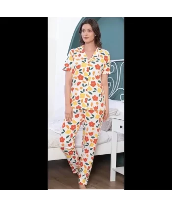 Freshness 109 Çiçekli Patlı Kısa Kol Pijama Takımı