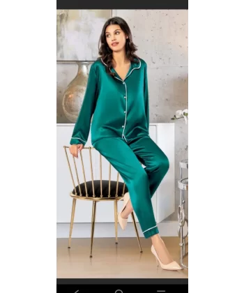 Freshness 2045 Saten Gömlek Yaka Patlı Pijama Takımı