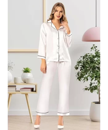 Freshness 2045 Saten Gömlek Yaka Patlı Pijama Takımı