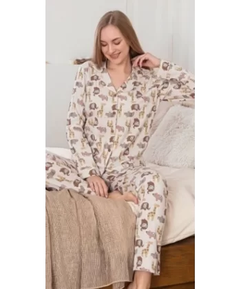 Freshness 210 Hayvan Desenli Patlı Uzun Kol Pijama Takımı