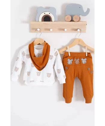 Fularlı Baby Desenli 3lü Erkek Bebek Takım