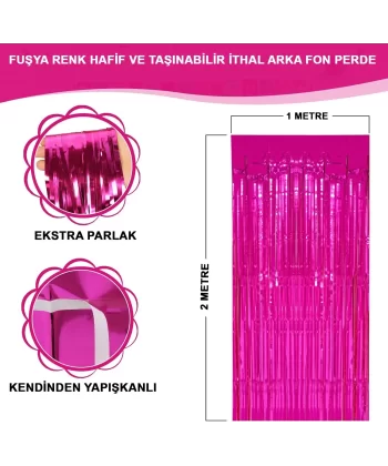 Fuşya Renk Ekstra Metalize Parlak Saçaklı Arka Fon Perde İthal A Kalite 1x2 Metre