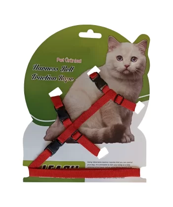 Gezdirme Kayışlı Dokuma Kedi Göğüs Tasma Seti 20*32-120 cm Kırmızı